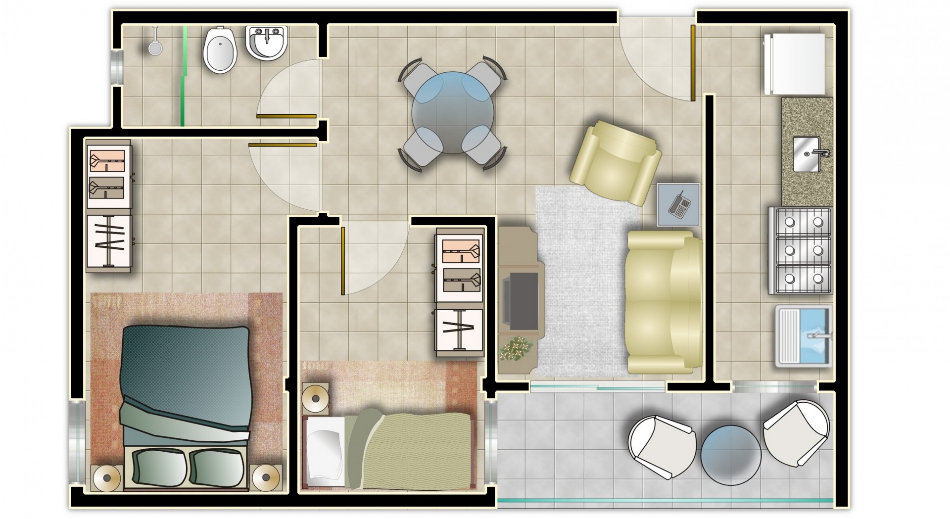 Apartamento com 2 dormitórios - Lateral