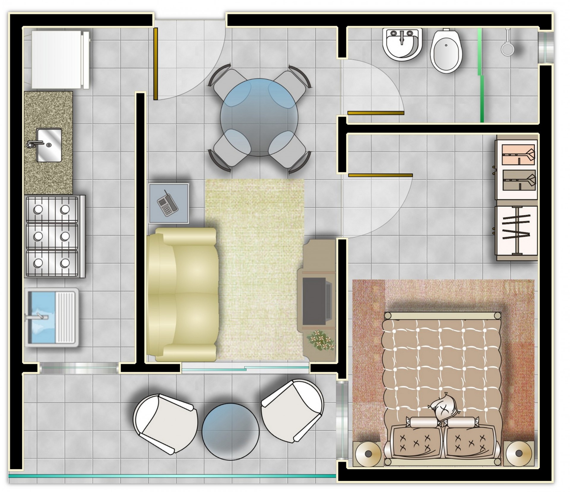 Apartamento com 1 dormitório - Lateral