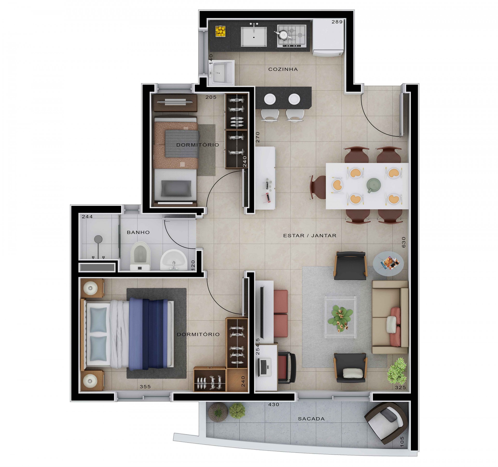 Apartamento base com 2 dormitórios - Frente