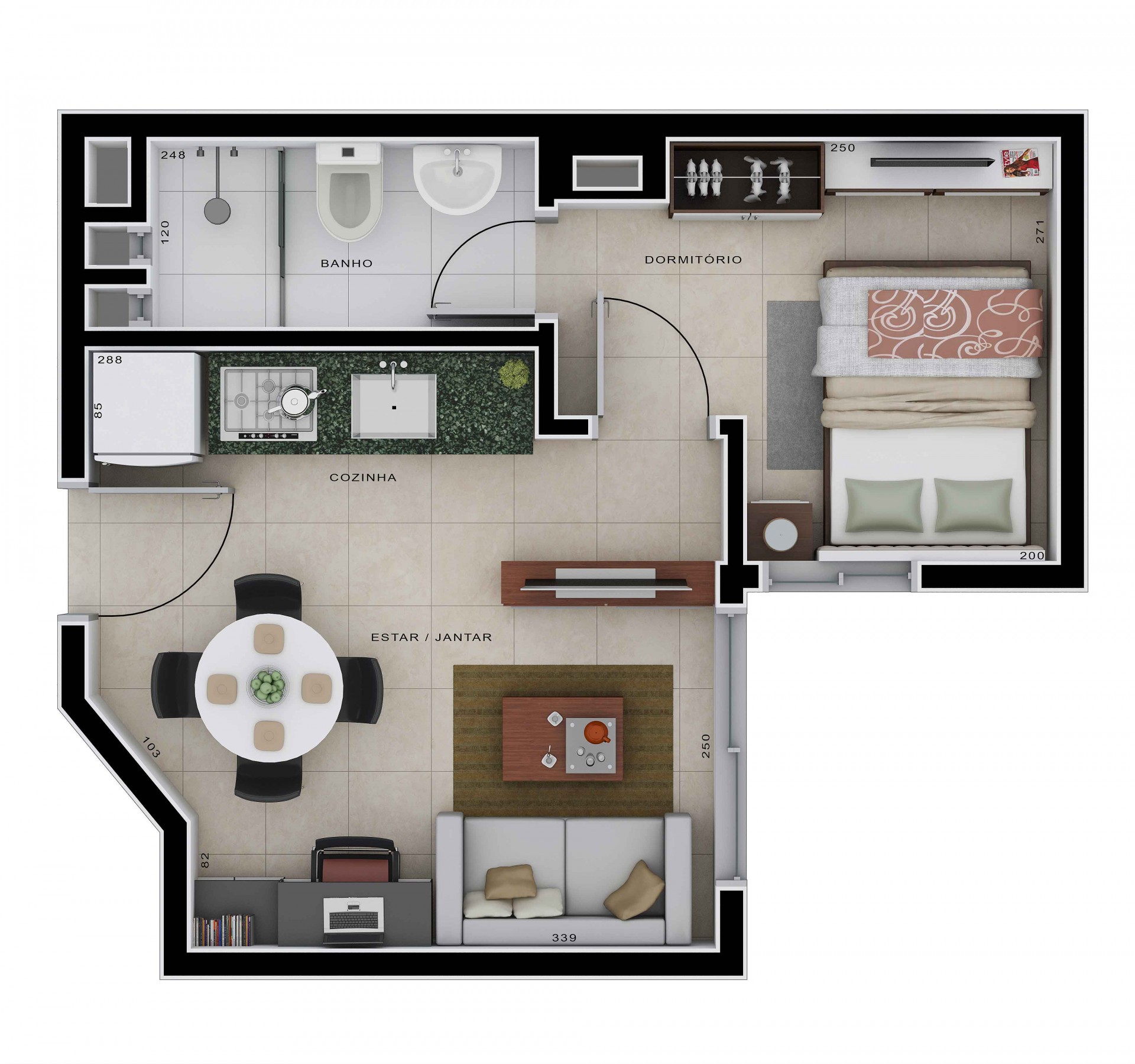 Apartamento base com 1 dormitórios - Lateral