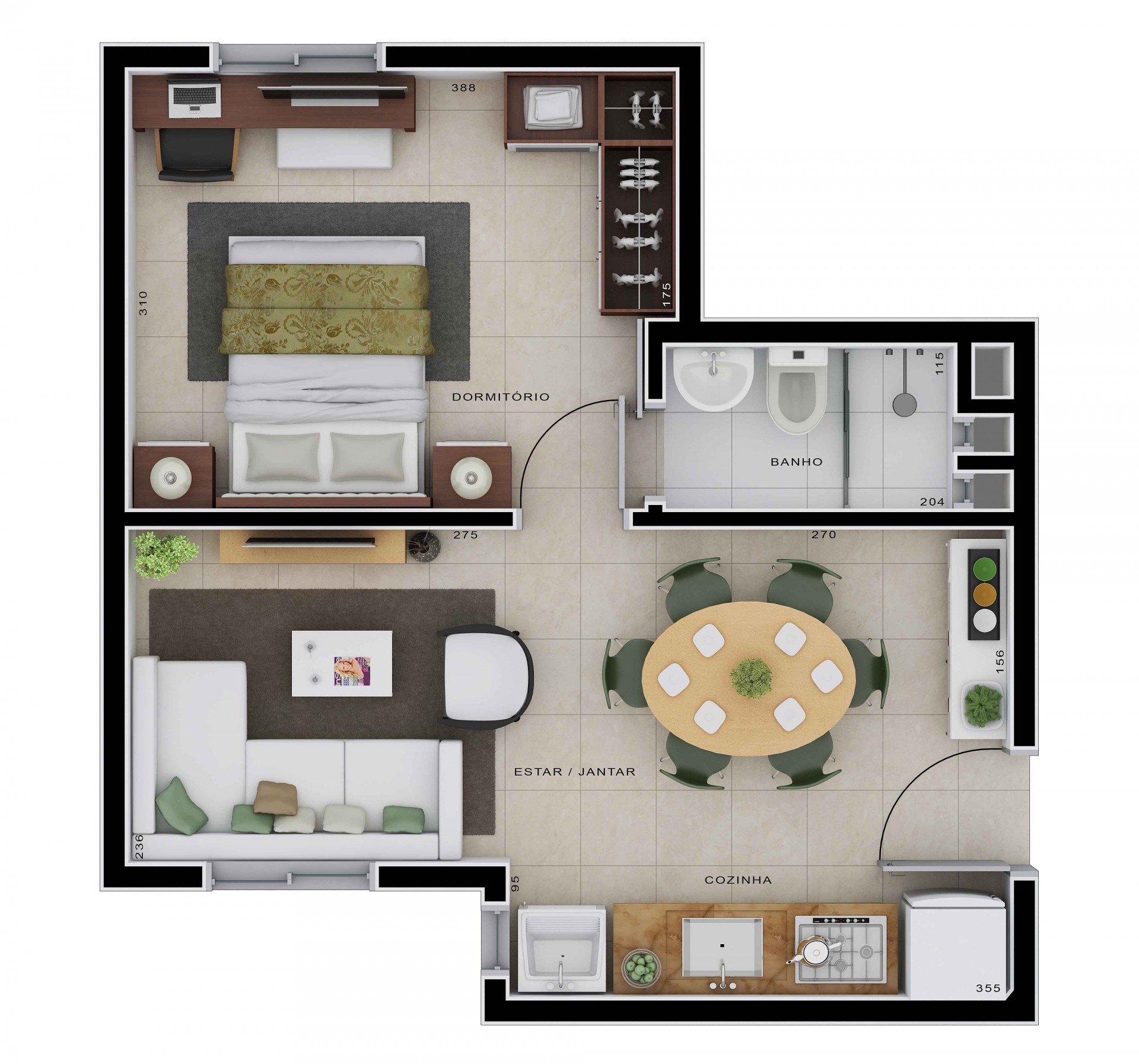 Apartamento base com 1 dormitórios - Lateral