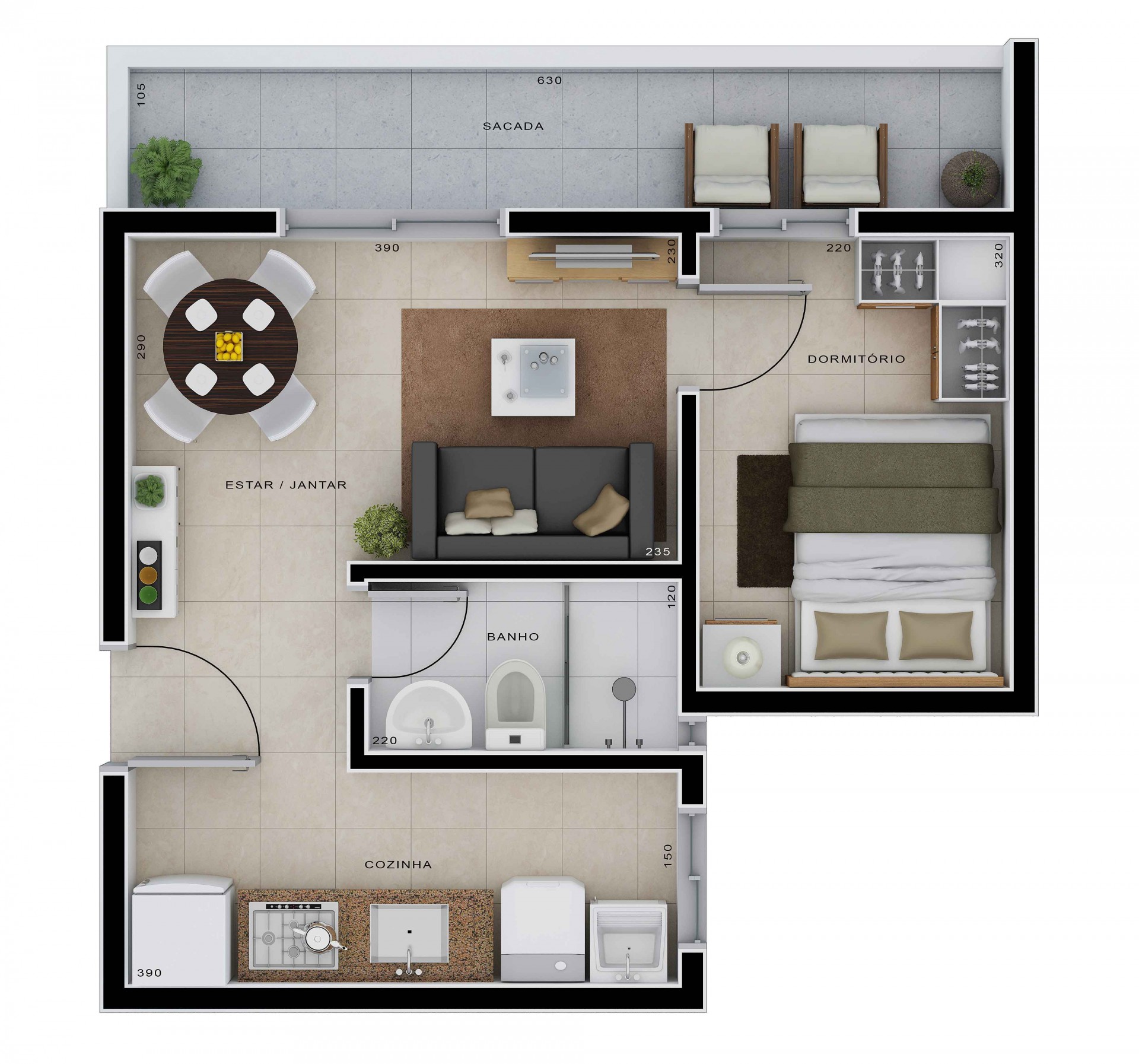 Apartamento base com 1 dormitórios - Fundos