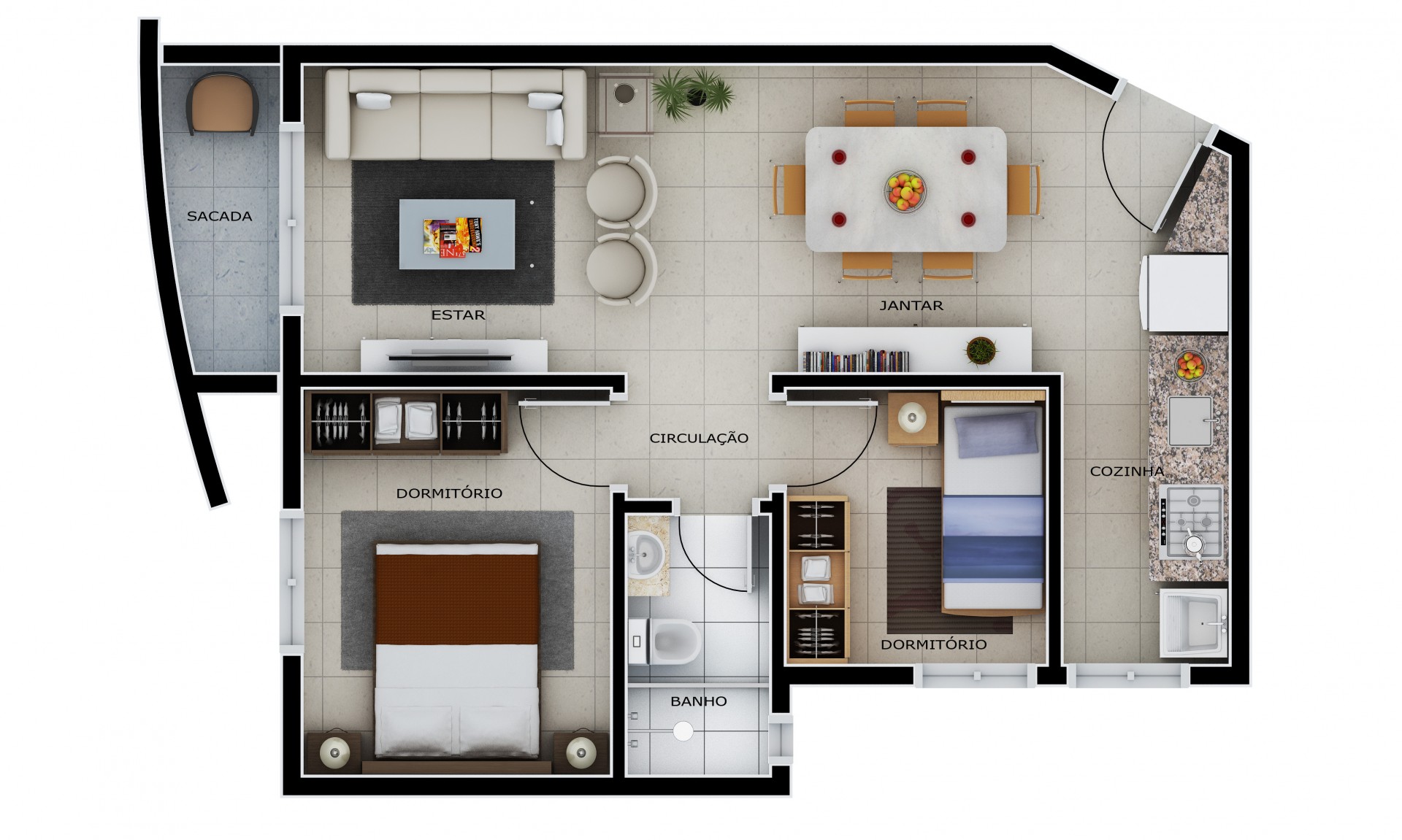 Apartamento com 2 dormitórios - Frente